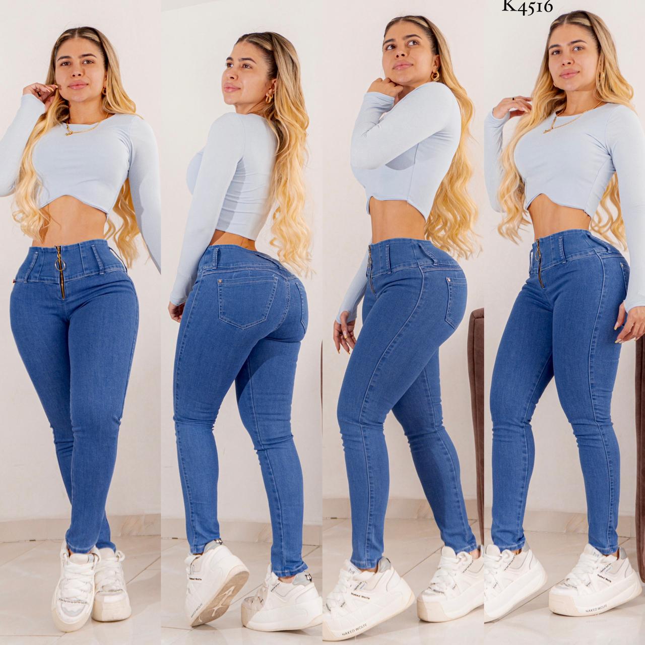 K4516 SKINNY AZULOSO CIERRE DELANTERO