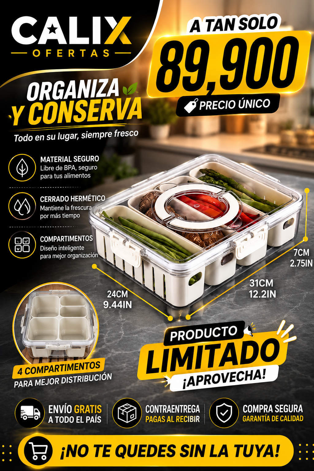 organizador de nevera hermetico verdura