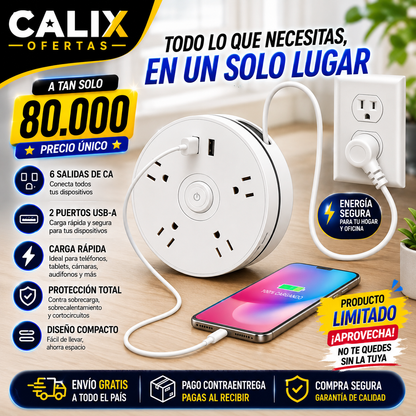 Extensión Eléctrica Redonda Multitoma 6p