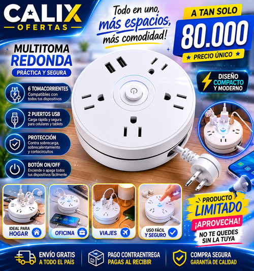 Extensión Eléctrica Redonda Multitoma 6p